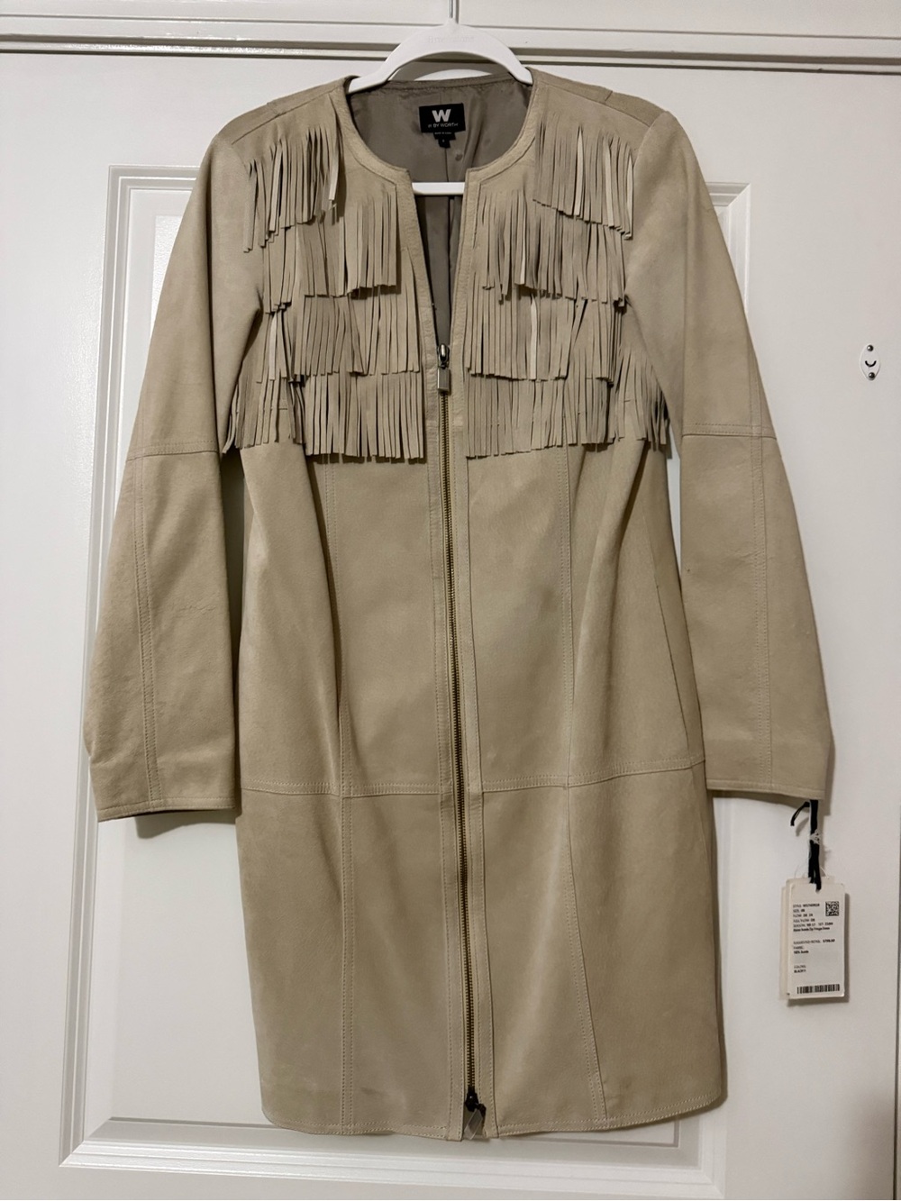 W by Worth Light Beige Suede Fringe Leather Jacket NWT - Picture 3 of 4